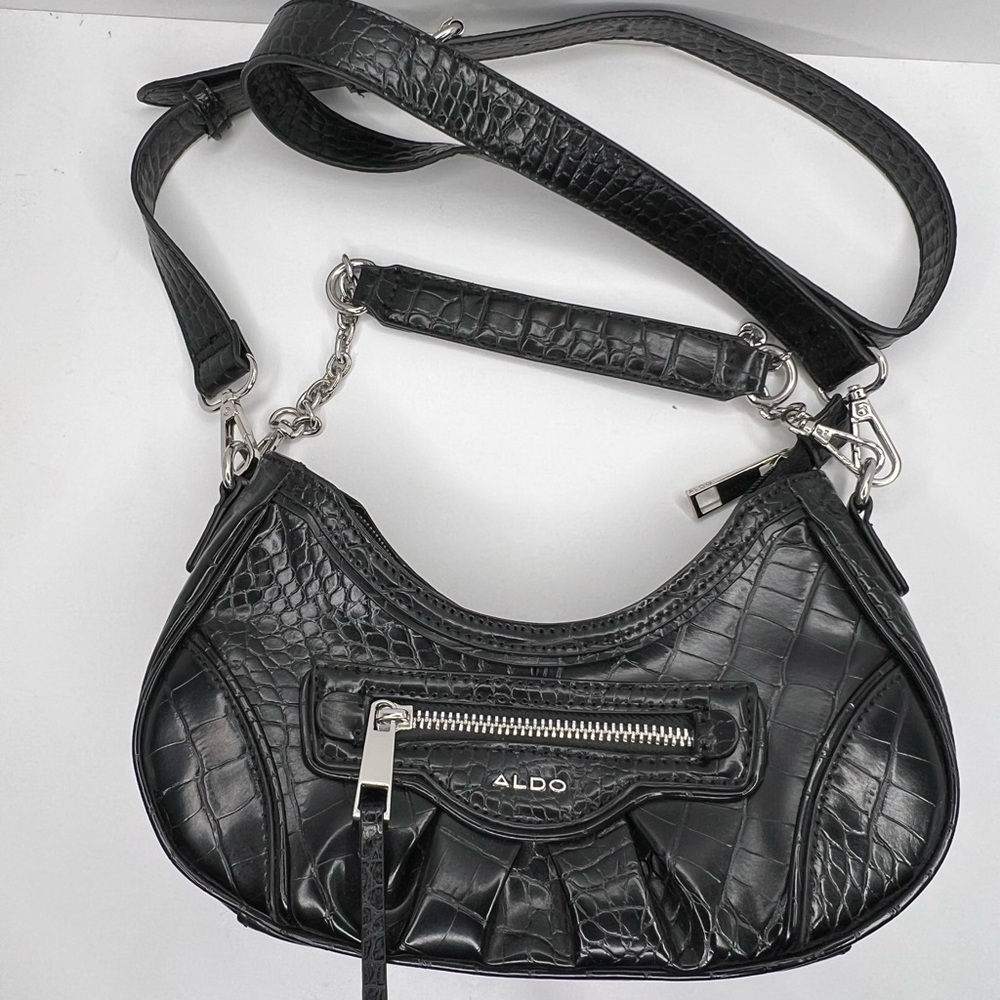 Aldo Black Croc-Embossed Shoulder Bag